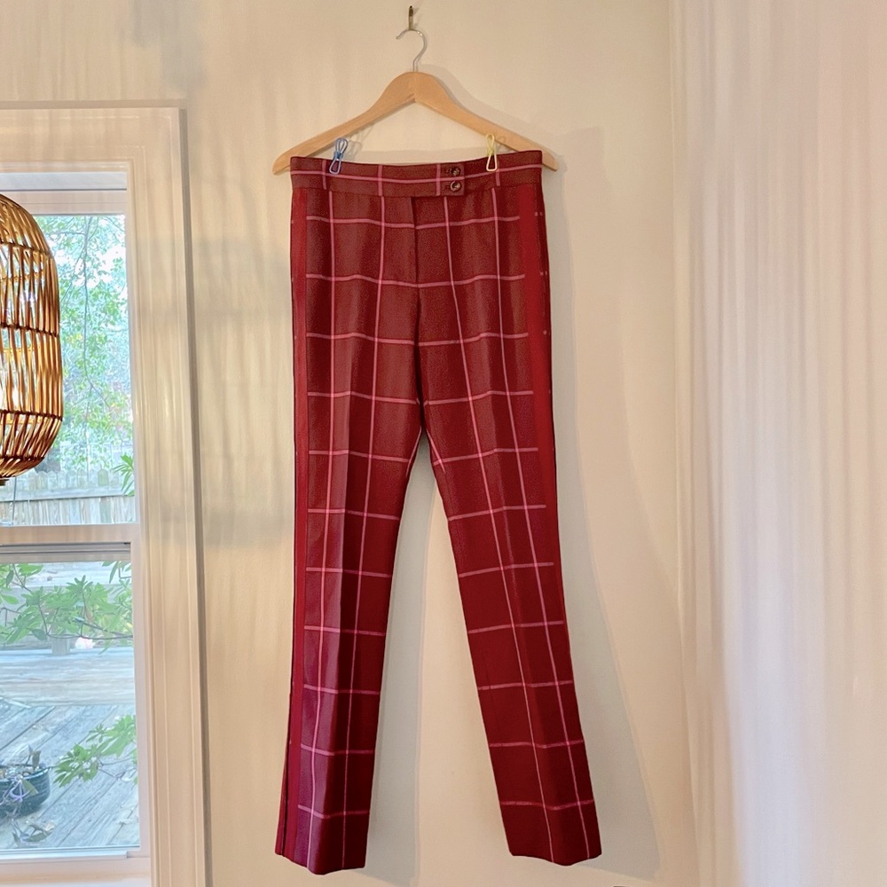 Marc Jacobs Size 2 Burgundy and Pink Windowpane High Waist Trousers